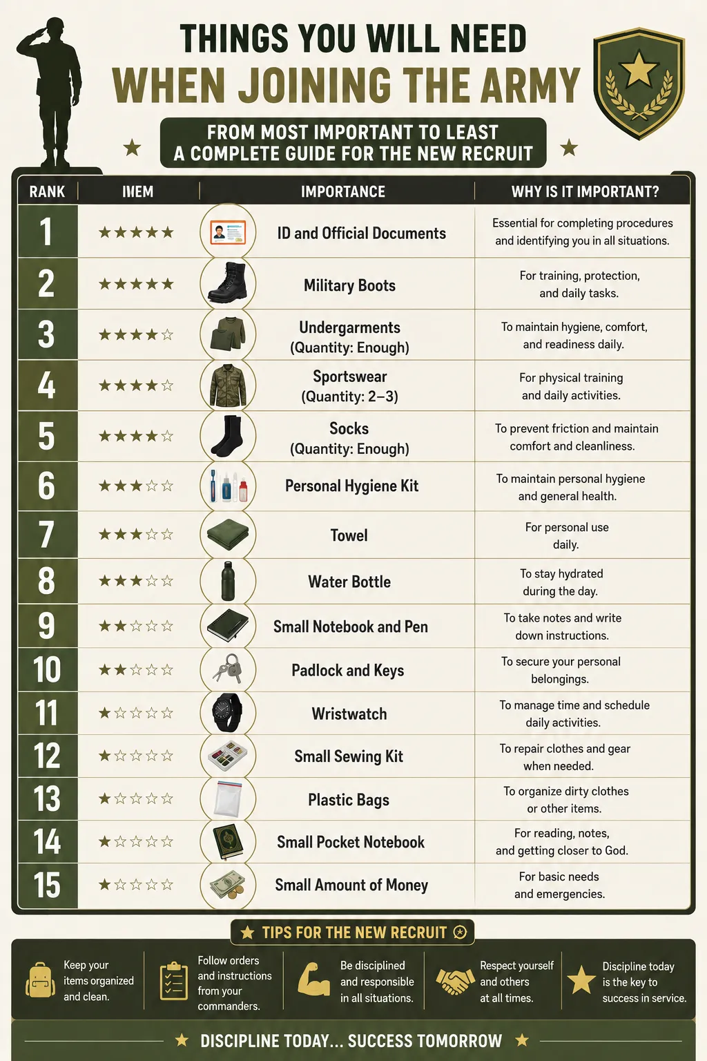 Essential Items You Will Need When Entering the Military, Ranked from Most to Least Important: A Comprehensive Guide for New Recruits